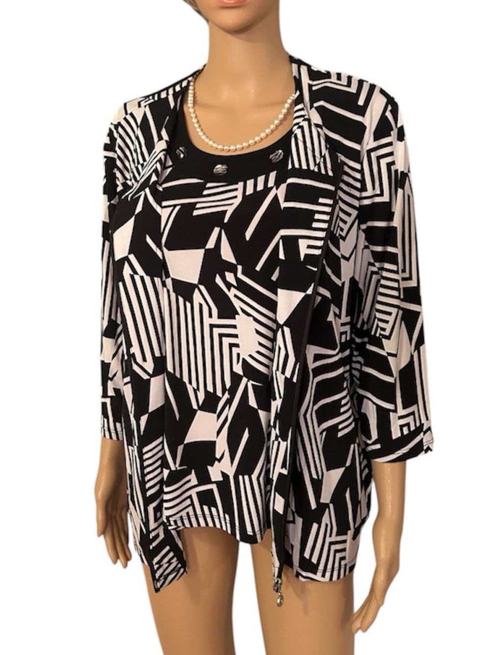 TanJay Petites 2-Piece Black and White Tank Top and Zip up Jacket Matching Set